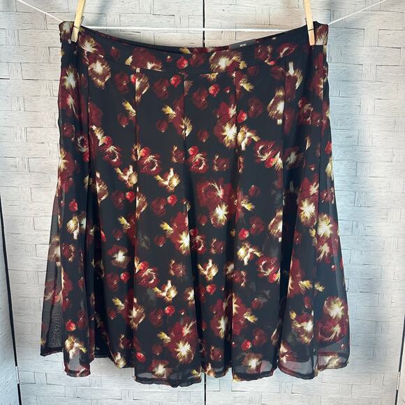 Avenue floral midi skirt lined a line side zip red black Y2K whimsigoth romantic - Picture 1 of 10